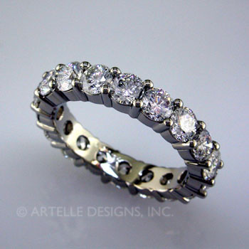 A contemporary timeless anniversary ring is great on it's own, or stack it with other rings. Can even be worn as an engagement ring. Set with ideal cut diamonds, or you can also alternate the diamonds with gemstones to change it up. We can customize this piece any way you wish.

This diamond anniversary ring can be made in any karat or color of gold, and in platinum. Makes a great anniversary gift for 20, 30 or more years together.

This custom designed anniversary/engagement ring is individually crafted to be Perfectly You, and takes about 3-5 weeks to create. Call us for more information about how we can customize this design Just For You. Designed, and created in our studio by the artist Stuart J.