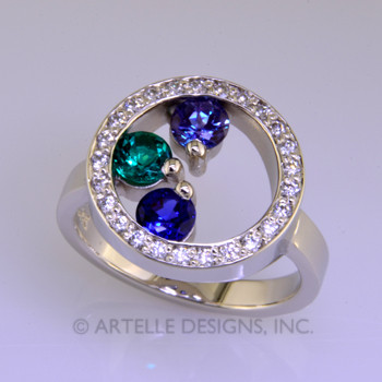 Color ring 194- Elegant, modern, diamond circle birthstone ring.