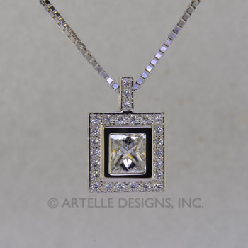  Ladies white gold custom designed diamond halo pendant is elegant and timeless. 