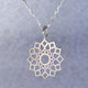 Playful and bright, this snowburst pendant is a delight to wear. Sterling Silver with a snowflake pattern and hangs on a 1mm Sterling Silver oval link chain, 18 inches long. Pendant measures 1 1/2 inches long.

Created and handmade by master jeweler Stuart J.