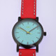 Here is time in full color. This Taki watch is fun, fun, fun! Fresh design, fresh color palette, all leather strap, a Japanese movement, and stainless steel bezels. Face measures 1 1/4 inches. Clean simple designs with so many fun colors, it will make you happy every time you wear it. And at a very affordable price Here is time in full color. This Taki watch is fun, fun, fun! Fresh design, fresh color palette, all leather strap, a Japanese movement, and stainless steel bezels. Face measures 1 1/4 inches. Clean simple designs with so many fun colors, it will make you happy every time you wear it. And at a very affordable price