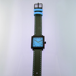  Here is time in full color. This Taki watch is fun, fun, fun! Fresh design, fresh color palette, all leather strap, a Japanese movement, and stainless steel bezels. Face measures 1 inch square. Clean simple designs with so many fun colors, it will make you happy every time you wear it. And at a very affordable price