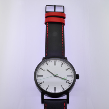 Here is time in full color. This Taki watch is fun, fun, fun! Fresh design, fresh color palette, all leather strap, a Japanese movement, and stainless steel bezels. Face measures 1 3/4 inches.  Clean simple designs with so many fun colors, it will make you happy every time you wear it. And at a very affordable price