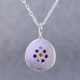 This sweet pendant shimmers when you wear it. Beautiful sterling silver medallion sprinkled with aquamarine,ruby,blue sapphire,amethyst,pink tourmaline, and blue zircon gemstones set in a starburst pattern, with a glowing citrine in the center, hanging on a 1.4mm oval sterling silver cable chain. 18" long.
Wear it as a birthstone pendant too, and customize it just for you. Call for prices on your special birthstones. Special orders will take 2-3 weeks
Designed and created in our studio by the artist Stuart J. This sweet pendant shimmers when you wear it. Beautiful sterling silver medallion sprinkled with aquamarine,ruby,blue sapphire,amethyst,pink tourmaline, and blue zircon gemstones set in a starburst pattern, with a glowing citrine in the center, hanging on a 1.4mm oval sterling silver cable chain. 18" long.
Wear it as a birthstone pendant too, and customize it just for you. Call for prices on your special birthstones. Special orders will take 2-3 weeks
Designed and created in our studio by the artist Stuart J.