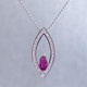 You will be captivated by this timeless,elegant, marquise shaped 14 karat white Gold, marquise ruby and diamond pendant. Framed with .12ct. T.W. of Ideal cut Diamonds, and includes a 1.2mm 14 karat white Gold bead chain, 18 inches long. Pendant measures 1 inch long. Special order only.  Please allow 2-3 weeks for delivery.

Designed, and created in our studio by the artist Stuart J.  