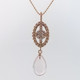 Ancient Civilizations used Rose Quartz in love rituals and ceremonies for centuries, and remains the stone of the hopeless romantic, which is why we love it! So, we created this special drop dangle pendant n the name of love! Handmade in 14 Karat Rose Gold with this mesmerizing pale pink Brazilian Rose Quartz drop, and .21ct. of ideal cut diamonds. Hangs on 14 Karat Rose Gold Beaded Chain 20". This drop dangle pendant measure 1 1/2 ".

Designed, and created in our studio by the artist Stuart J.