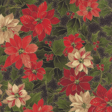 Holly Night Metallic - Poinsettia & Holly Ebony 1/2 Metre Length