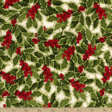 Holly Jolly Christmas - Holly Berry Ivory 1/2 Metre Length