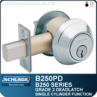 Schlage B250PD Deadlatch - Single Cylinder Outside, Holdback Turn Inside