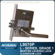  MORTISE LEVERED LOCKS GRADE 1 - Classroom Lock - Escutcheon Trim - Standard Collection Levers | Schlage L9070P/LV9070P