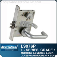Schlage L9076P/LV9076P - GRADE 1 MORTISE LEVERED LOCK - Classroom Holdback Lock - Escutcheon Trim - M Collection Levers