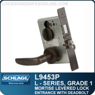 Schlage L9453P/LV9453P - GRADE 1 MORTISE LEVERED LOCK - Entrance with Deadbolt - Escutcheon Trim - M Collection Levers