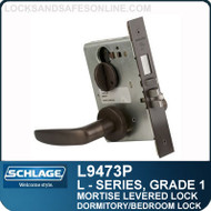 Schlage L9473P - GRADE 1 MORTISE LEVERED LOCK - Dormitory/Bedroom with Deadbolt - Escutcheon Trim - M Collection Levers