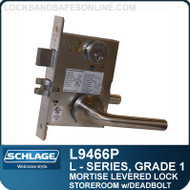 Schlage L9466P - GRADE 1 MORTISE LEVERED LOCK - Storeroom Lock with Deadbolt - Escutcheon Trim - M Collection Levers
