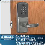 Schlage AD-300-CY-MTK (Multi-Technology + Keypad | Proximity and Smart Card) Electronic Cylindrical Locks