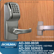 Schlage AD-300-993R - NETWORKED HARDWIRED EXIT TRIM - Exit Rim/Concealed Vertical Rod/Concealed Vertical Cable - Magnetic Stripe (Swipe) + Keypad