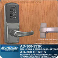 Schlage AD-300-993R - NETWORKED HARDWIRED EXIT TRIM - Exit Rim/Concealed Vertical Rod/Concealed Vertical Cable - Multi-Technology + Keypad | Proximity and Smart Card