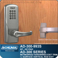 Schlage AD-300-993S - NETWORKED HARDWIRED EXIT TRIM - Exit Surface Vertical Rod - Keypad Only