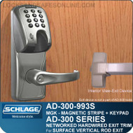 Schlage AD-300-993S - NETWORKED HARDWIRED EXIT TRIM - Exit Surface Vertical Rod - Magnetic Stripe (Insert) + Keypad