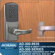 Schlage AD-300-993S - NETWORKED HARDWIRED EXIT TRIM - Exit Surface Vertical Rod - Multi-Technology + Keypad | Proximity and Smart Card
