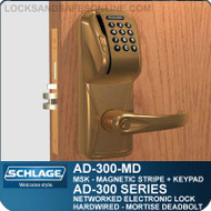 Schlage AD-300-MD-MSK (Magnetic Stripe - Swipe + Keypad) Networked Electronic Mortise Deadbolt Locks