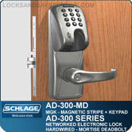 Schlage AD-300-MD-MGK (Magnetic Stripe - Insert + Keypad) Networked Electronic Mortise Deadbolt Locks