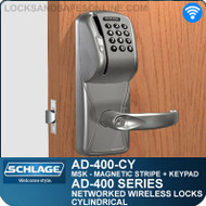 Schlage AD-400-CY - Networked Wireless Cylindrical Locks - Magnetic Stripe (Swipe) + Keypad