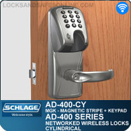 Schlage AD-400-CY - Networked Wireless Cylindrical Locks - Magnetic Stripe (Insert) + Keypad