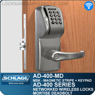 Schlage AD-400-MD - Networked Wireless Mortise Deadbolt Locks - Magnetic Stripe (Swipe) + Keypad