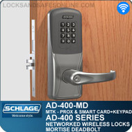 Schlage AD-400-MD - Networked Wireless Mortise Deadbolt Locks - Multi-Technology + Keypad | Proximity and Smart Card