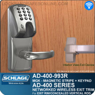 Schlage AD-400-993R - Networked Wireless Exit Trim - Exit Rim/Concealed Vertical Rod/Concealed Vertical Cable - Magnetic Stripe (Insert) + Keypad