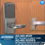 Schlage AD-400-993R - Networked Wireless Exit Trim - Exit Rim/Concealed Vertical Rod/Concealed Vertical Cable - Multi-Technology | Proximity and Smart Card