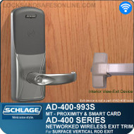 Schlage AD-400-993S - Networked Wireless Exit Trim - Exit Surface Vertical Rod - Multi-Technology | Proximity and Smart Card