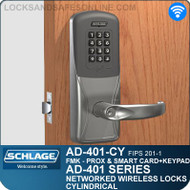 Schlage AD-401-CY - Networked Wireless Cylindrical Locks - FMK (FIPS 201-1 Multi-Technology + Keypad | Proximity and Smart Card)