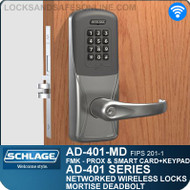 Schlage AD-401-MD - Networked Wireless Mortise Deadbolt Locks - FMK (FIPS 201-1 Multi-Technology + Keypad | Proximity and Smart Card)