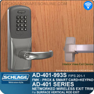 Schlage AD-401-993S - Networked Wireless Exit Trim - Exit Surface Vertical Rod - FMK (FIPS 201-1 Multi-Technology + Keypad | Proximity and Smart Card)