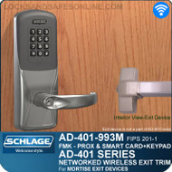 Schlage AD-401-993M - Networked Wireless Exit Trim - Exit Mortise Lock - FMK (FIPS 201-1 Multi-Technology + Keypad | Proximity and Smart Card)