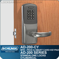 Schlage AD-200-CY - Standalone Cylindrical Locks - Multi-Technology + Keypad | Proximity and Smart Card