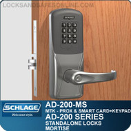 Schlage AD-200-MS - Standalone Mortise Locks - Multi-Technology + Keypad | Proximity and Smart Card