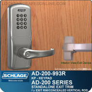 Schlage AD-200-993R - Standalone Exit Trim - Exit Rim/Concealed Vertical Rod/Concealed Vertical Cable - Keypad