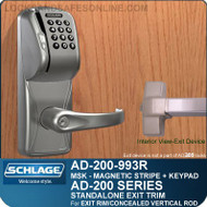 Schlage AD-200-993R - Standalone Exit Trim - Exit Rim/Concealed Vertical Rod/Concealed Vertical Cable - Magnetic Stripe (Swipe) + Keypad
