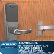 Schlage AD-200-993R - Standalone Exit Trim - Exit Rim/Concealed Vertical Rod/Concealed Vertical Cable - Multi-Technology | Proximity and Smart Card