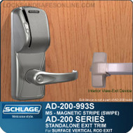 Schlage AD-200-993S - Standalone Exit Trim - Exit Surface Vertical Rod - Magnetic Stripe (Swipe)