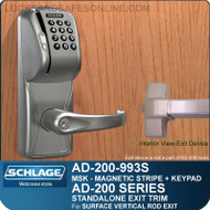 Schlage AD-200-993S - Standalone Exit Trim - Exit Surface Vertical Rod - Magnetic Stripe (Swipe) + Keypad
