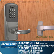 Schlage AD-201-993M - Standalone Exit Trim - Exit Mortise Lock - FMK (FIPS 201-1 Multi-Technology + Keypad | Proximity and Smart Card)