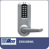 The E-Plex 5000 Electronic Pushbutton Lock Series provides exterior access by combination, while allowing free egress. This electronic pushbutton lock eliminates problems and costs associated with issuing, controlling, and collecting keys and cards, has up to 1000 Access Codes and is programmed via keypad or with optional Microsoft Excel-based software.