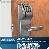 Schlage AD-250-CY - User Rights on Card - Cylindrical Locks with Magnetic Stripe (Swipe) + Keypad