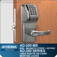 Schlage AD-250-MS - User Rights on Card - Mortise Locks with Magnetic Stripe (Swipe) + Keypad