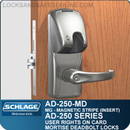 Schlage AD-250-MD - User Rights on Card - Mortise Deadbolt Locks with Magnetic Stripe (Insert)