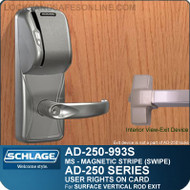 Schlage AD-250-993S - User Rights on Card - Exit Trim with Magnetic Stripe (Swipe) - Exit Surface Vertical Rod